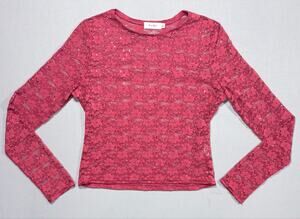 Y2K Whimsigoth Romantic Red Sheer Lace Silver Sparkle Top Womens Petite Large